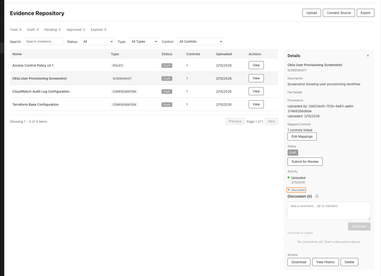 Evidence Management screenshot 1